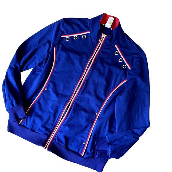 Vintage Women's Nautical Preppy Navy Blue Zip Up Track Jacket L - Picture 1 of 12